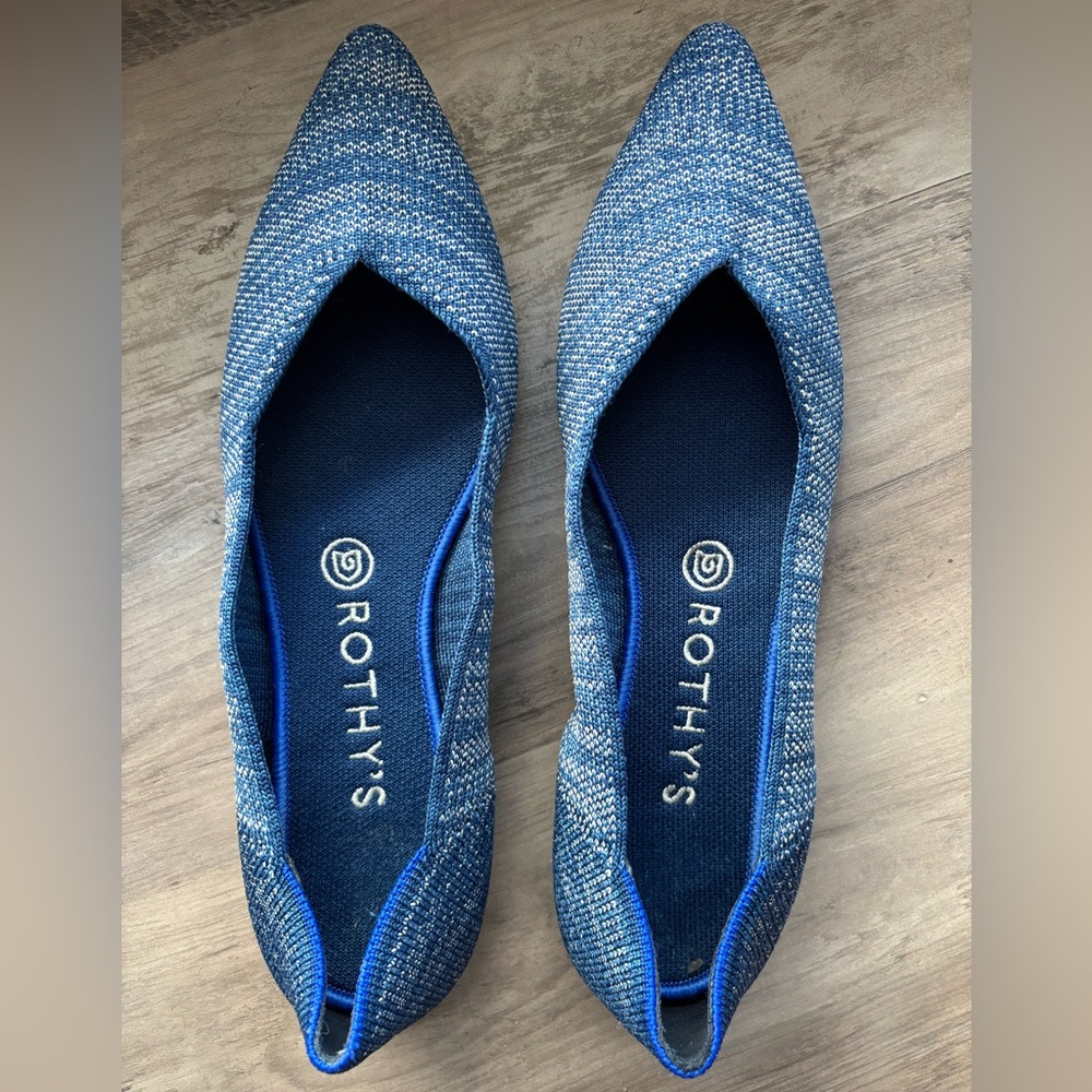 ✨ Rothy’s Heather Blue The Point Flats Points Shoes 9.5 EUC ✨
